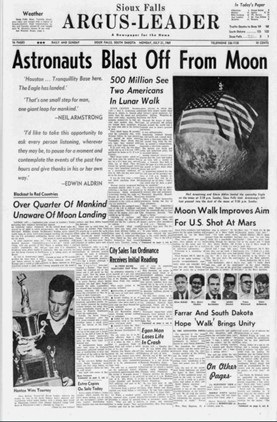 newspaper article titled astronauts blast off from moon
