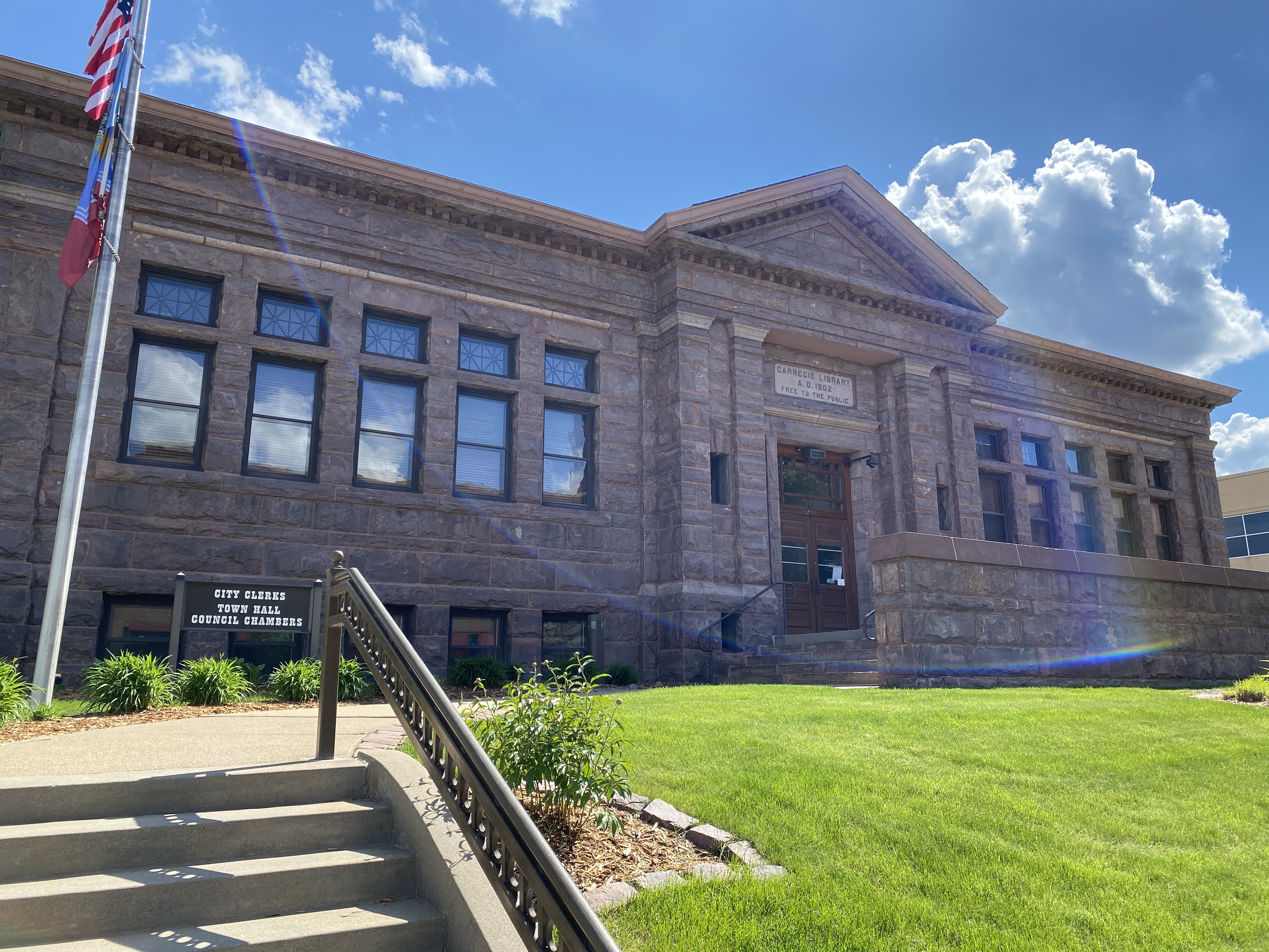 Exterior of the City Clerks Town Hall Council Chambers, originally the Carnegie Free Public Library